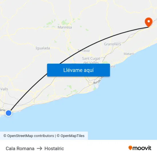 Cala Romana to Hostalric map