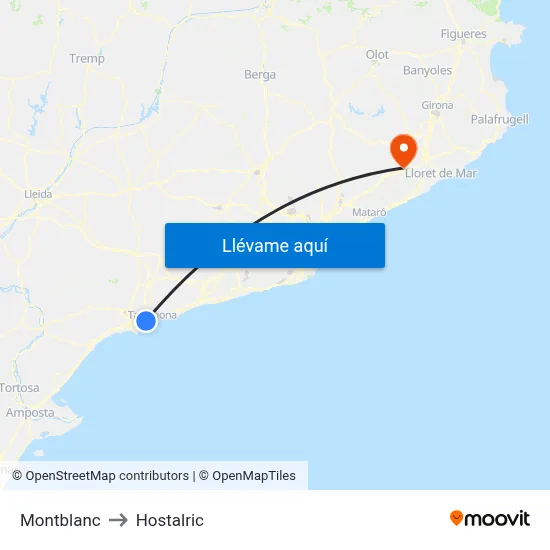 Montblanc to Hostalric map