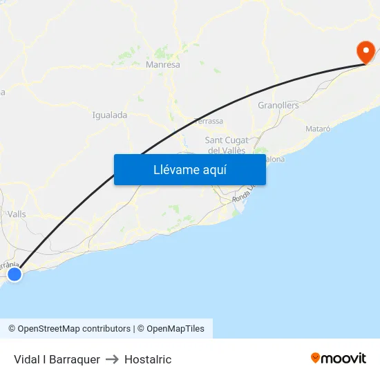 Vidal I Barraquer to Hostalric map