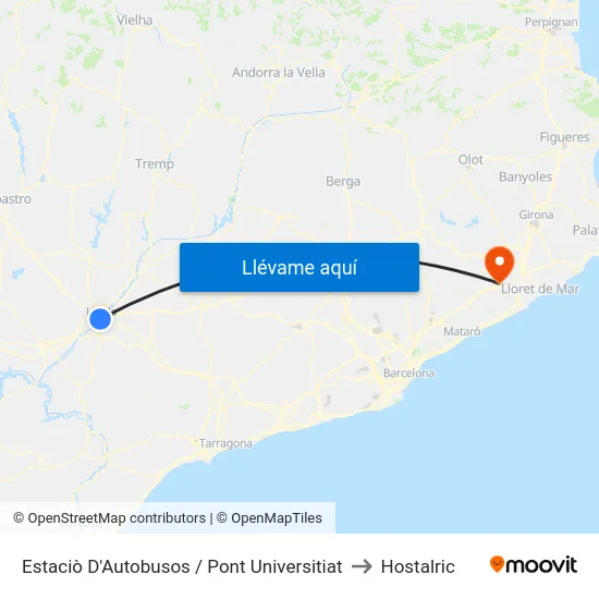 Estaciò D'Autobusos / Pont Universitiat to Hostalric map