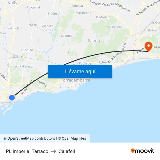 Pl. Imperial Tarraco to Calafell map