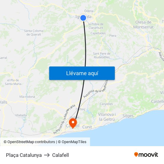 Plaça Catalunya to Calafell map