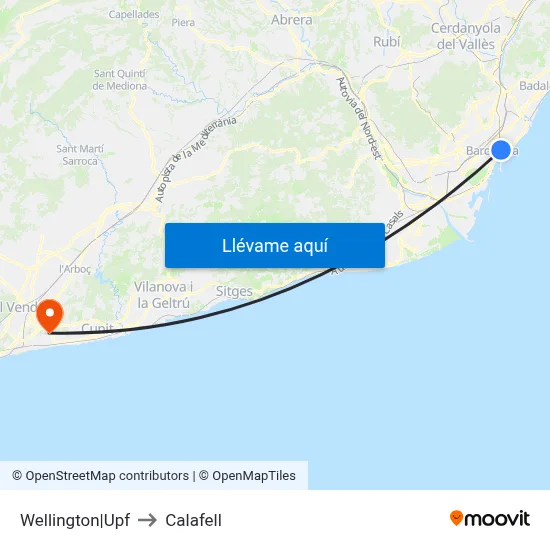 Wellington|Upf to Calafell map