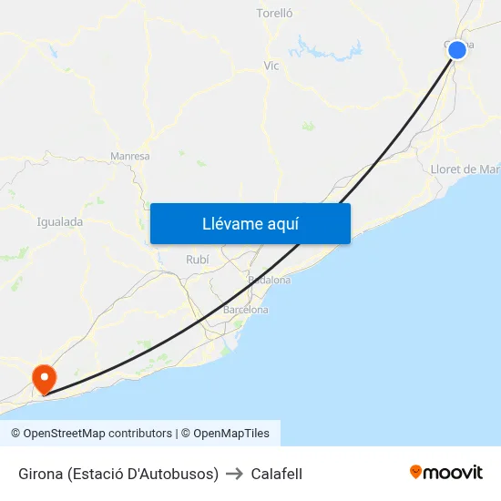 Girona (Estació D'Autobusos) to Calafell map