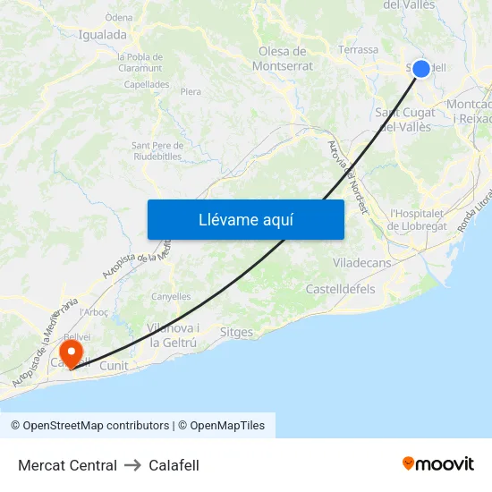 Mercat Central to Calafell map