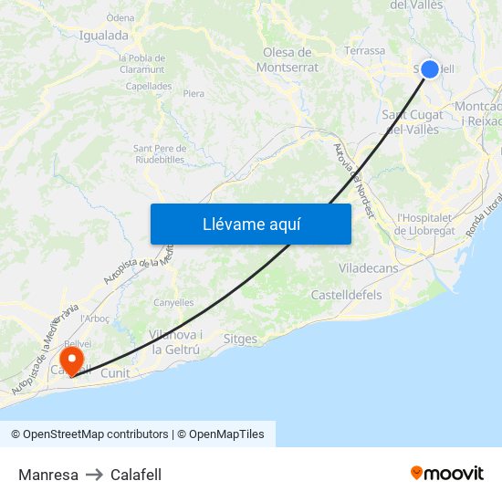 Manresa to Calafell map