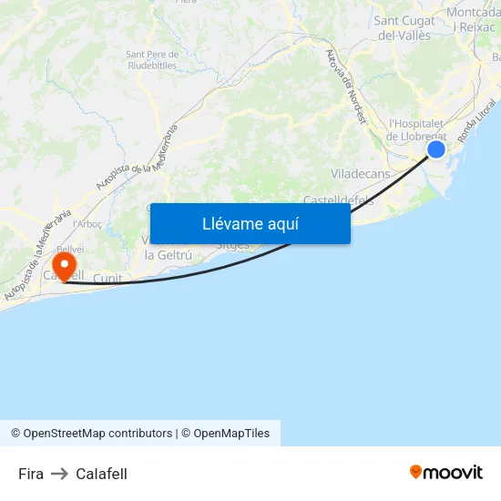 Fira to Calafell map