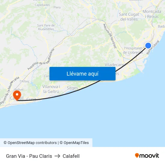 Gran Via - Pau Claris to Calafell map
