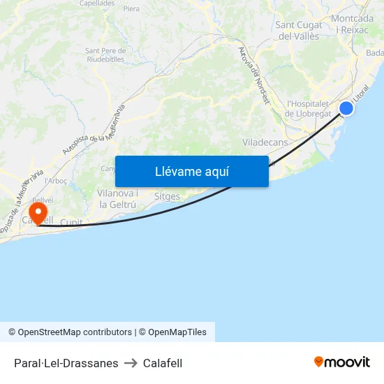 Paral·Lel-Drassanes to Calafell map