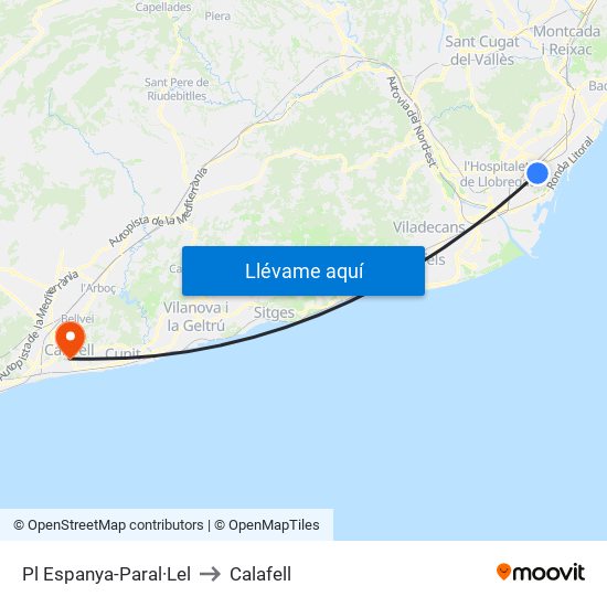 Pl Espanya-Paral·Lel to Calafell map