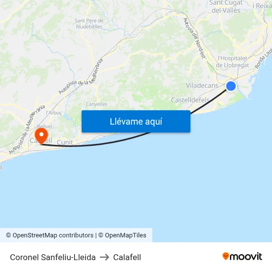 Coronel Sanfeliu-Lleida to Calafell map