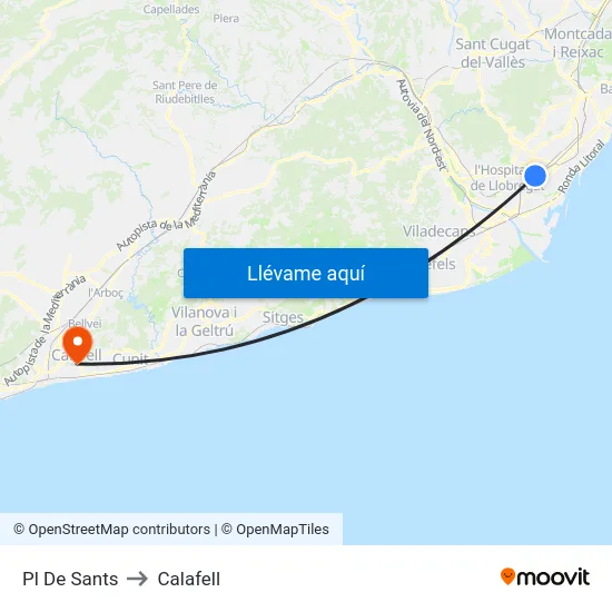 Pl De Sants to Calafell map