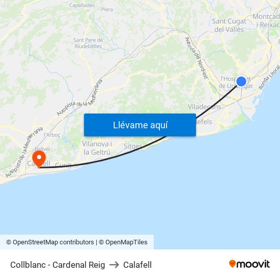 Collblanc - Cardenal Reig to Calafell map