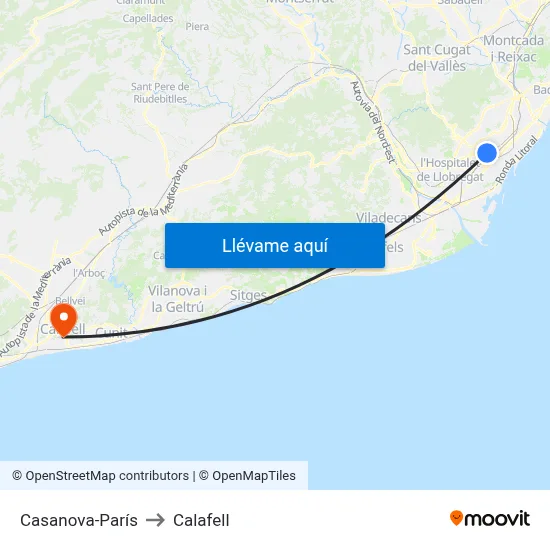 Casanova-París to Calafell map