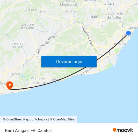 Barri Artigas to Calafell map