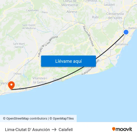 Lima-Ciutat D' Asunción to Calafell map