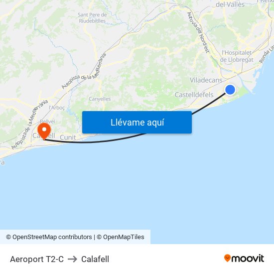 Aeroport T2-C to Calafell map