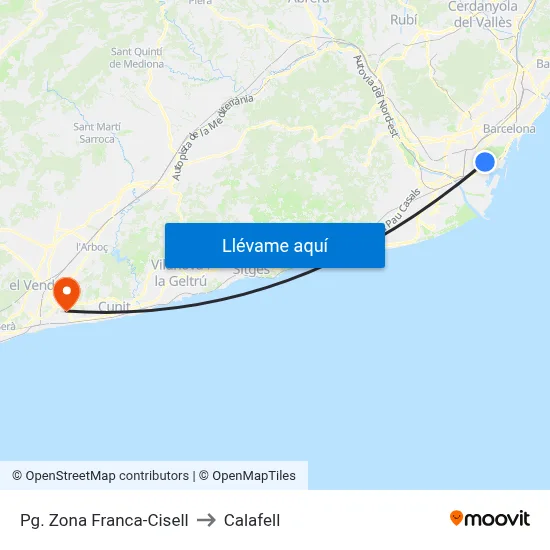 Pg. Zona Franca-Cisell to Calafell map