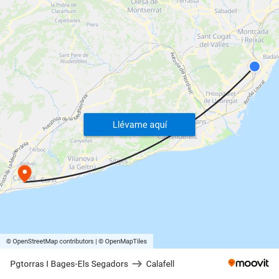 Pgtorras I Bages-Els Segadors to Calafell map