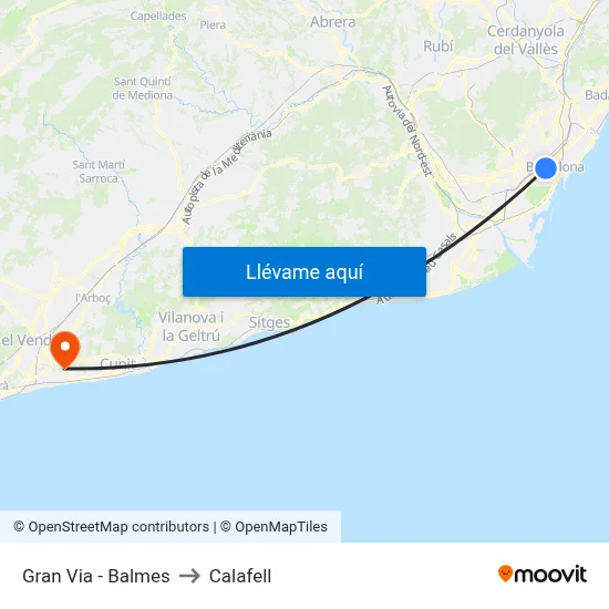Gran Via - Balmes to Calafell map