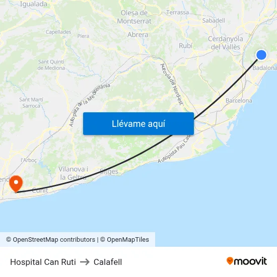 Hospital Can Ruti to Calafell map
