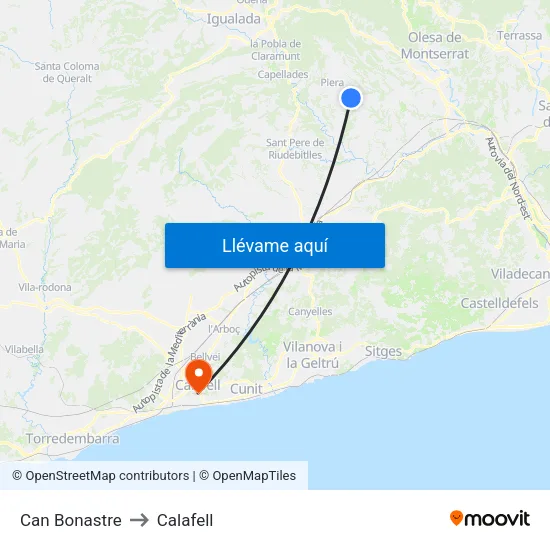Can Bonastre to Calafell map