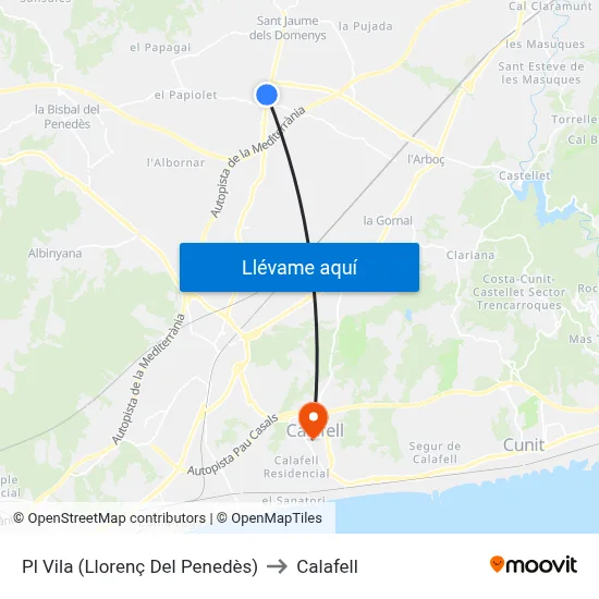 Pl Vila (Llorenç Del Penedès) to Calafell map