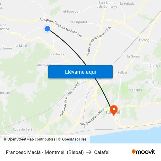 Francesc Macià - Montmell (Bisbal) to Calafell map