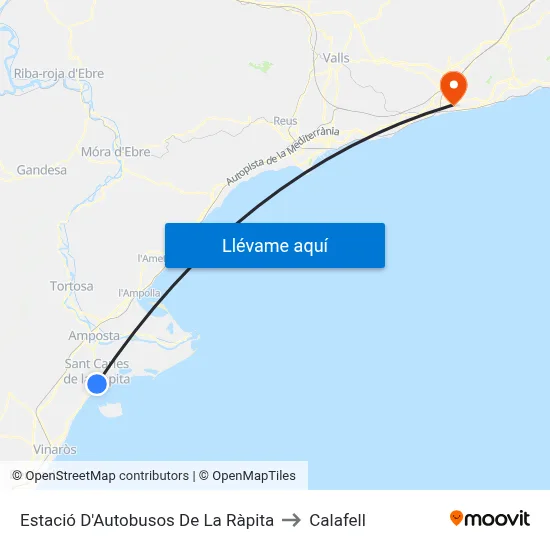 Estació D'Autobusos De La Ràpita to Calafell map