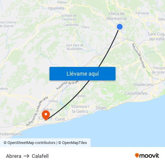 Abrera to Calafell map