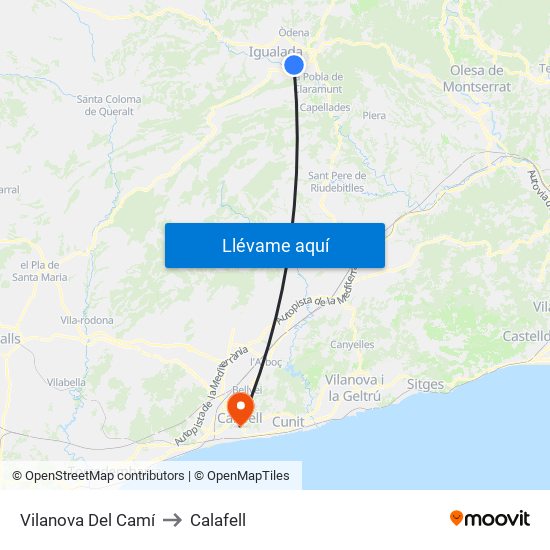 Vilanova Del Camí to Calafell map