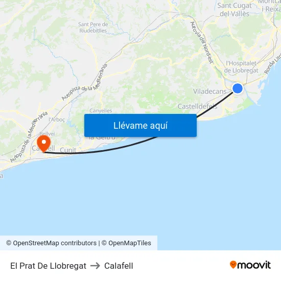 El Prat De Llobregat to Calafell map