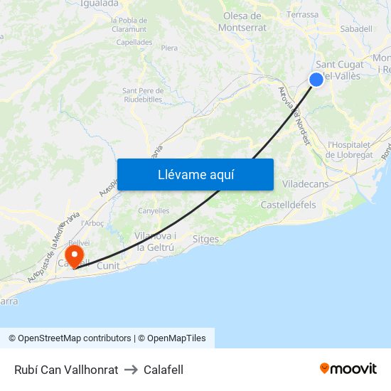 Rubí Can Vallhonrat to Calafell map