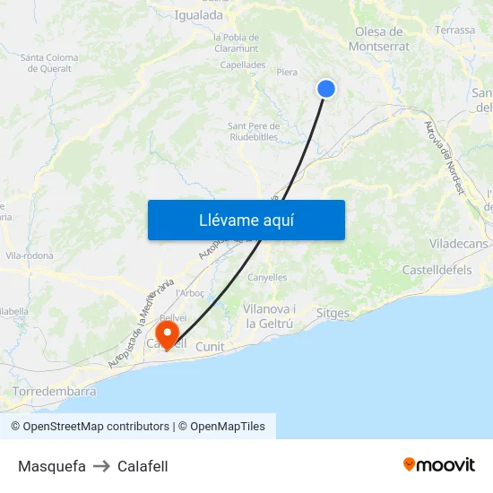 Masquefa to Calafell map