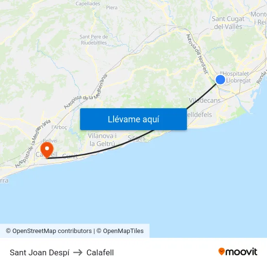 Sant Joan Despí to Calafell map