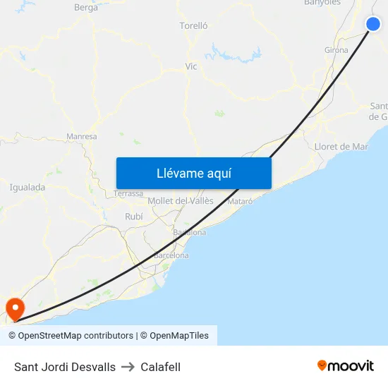 Sant Jordi Desvalls to Calafell map