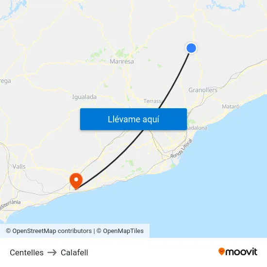 Centelles to Calafell map