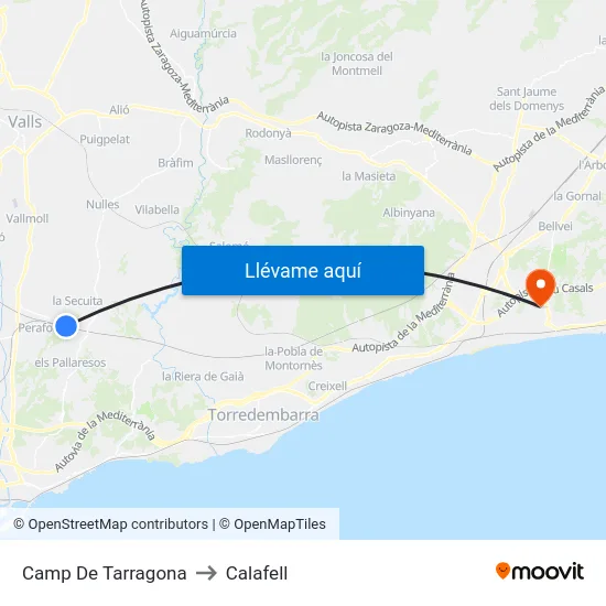 Camp De Tarragona to Calafell map