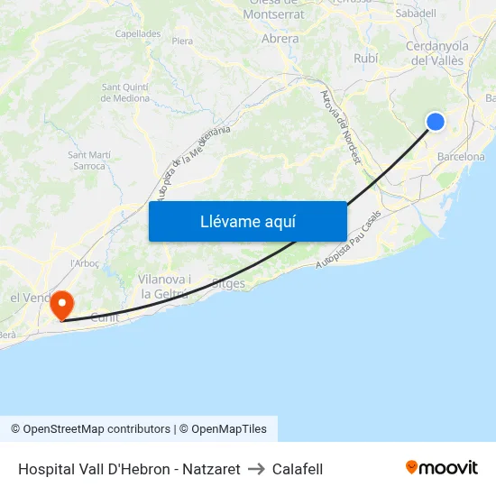 Hospital Vall D'Hebron - Natzaret to Calafell map