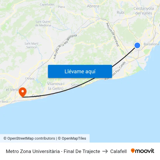 Metro Zona Universitària - Final De Trajecte to Calafell map