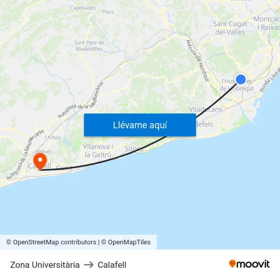 Zona Universitària to Calafell map