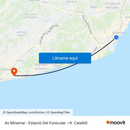 Av Miramar - Estació Del Funicular to Calafell map