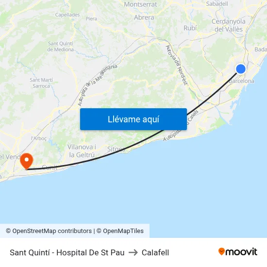 Sant Quintí - Hospital De St Pau to Calafell map