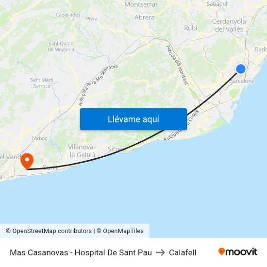 Mas Casanovas - Hospital De Sant Pau to Calafell map
