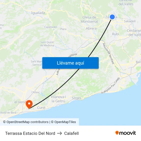 Terrassa Estacio Del Nord to Calafell map