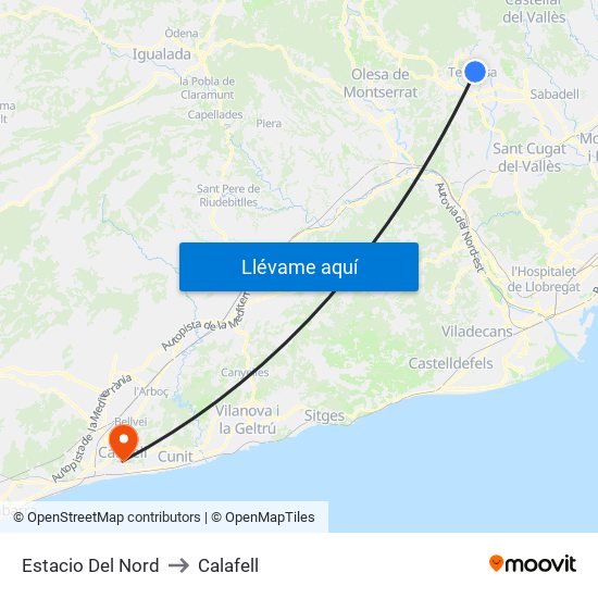 Estacio Del Nord to Calafell map