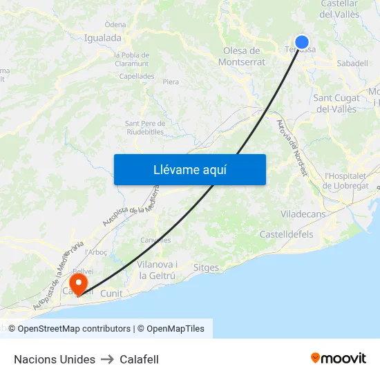 Nacions Unides to Calafell map