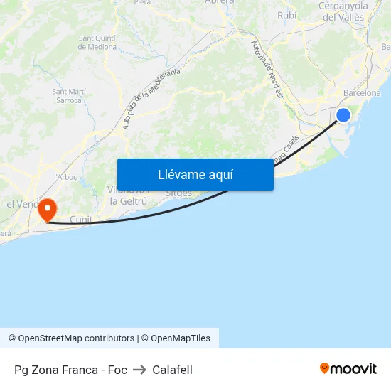 Pg  Zona Franca - Foc to Calafell map