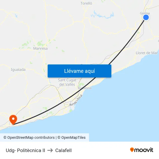 Udg- Politècnica II to Calafell map