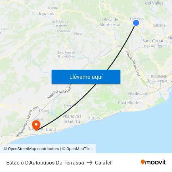 Estació D'Autobusos De Terrassa to Calafell map